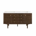 James Martin Vanities Amberly 60in Double Vanity, Mid-Century Walnut w/ 3 CM White Zeus Top 670-V60D-WLT-3WZ